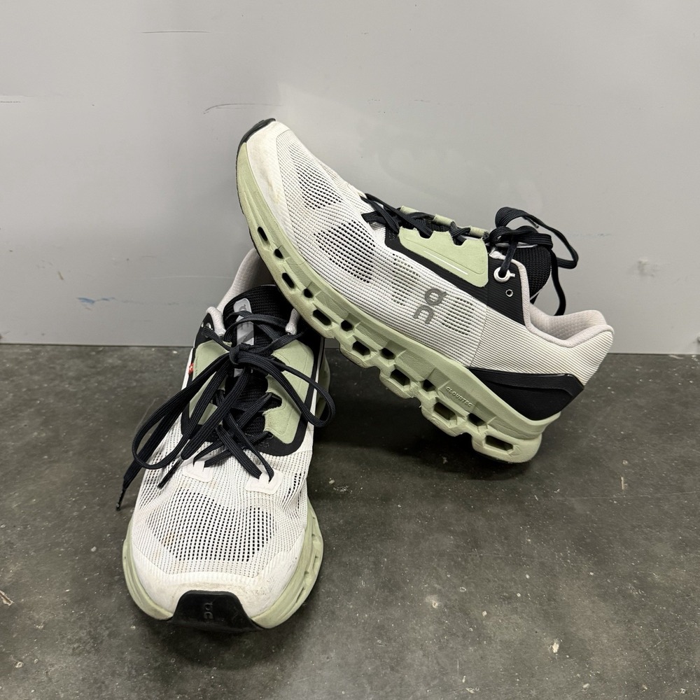 On Cloudstratus Running Shoes Woman's 8 White Black Sage Sneakers Activewear